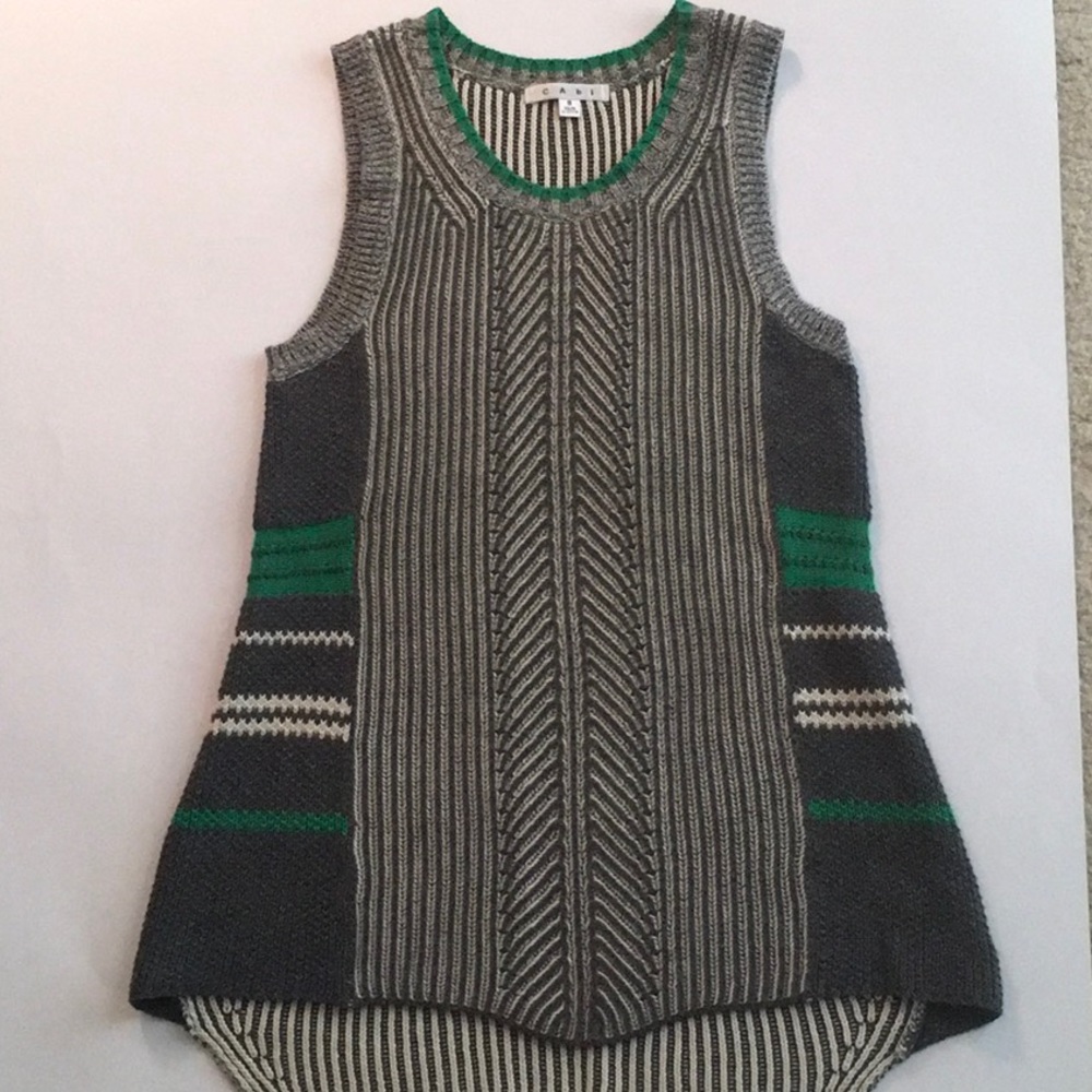 CAbi- Sleeveless Green, and Gray Sweater Vest